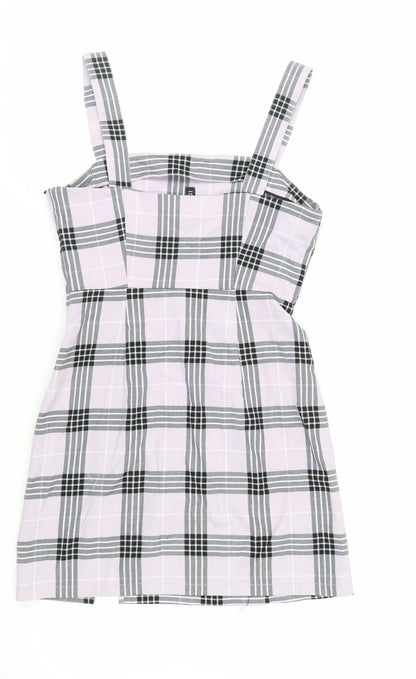 Divided by H&M Womens Purple Plaid Polyester Mini Size 8 Square Neck Zip
