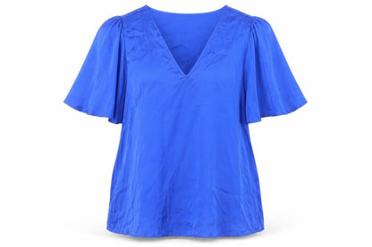 Next Womens Blue Polyester Basic Blouse Size 6 V-Neck - Flare Sleeves