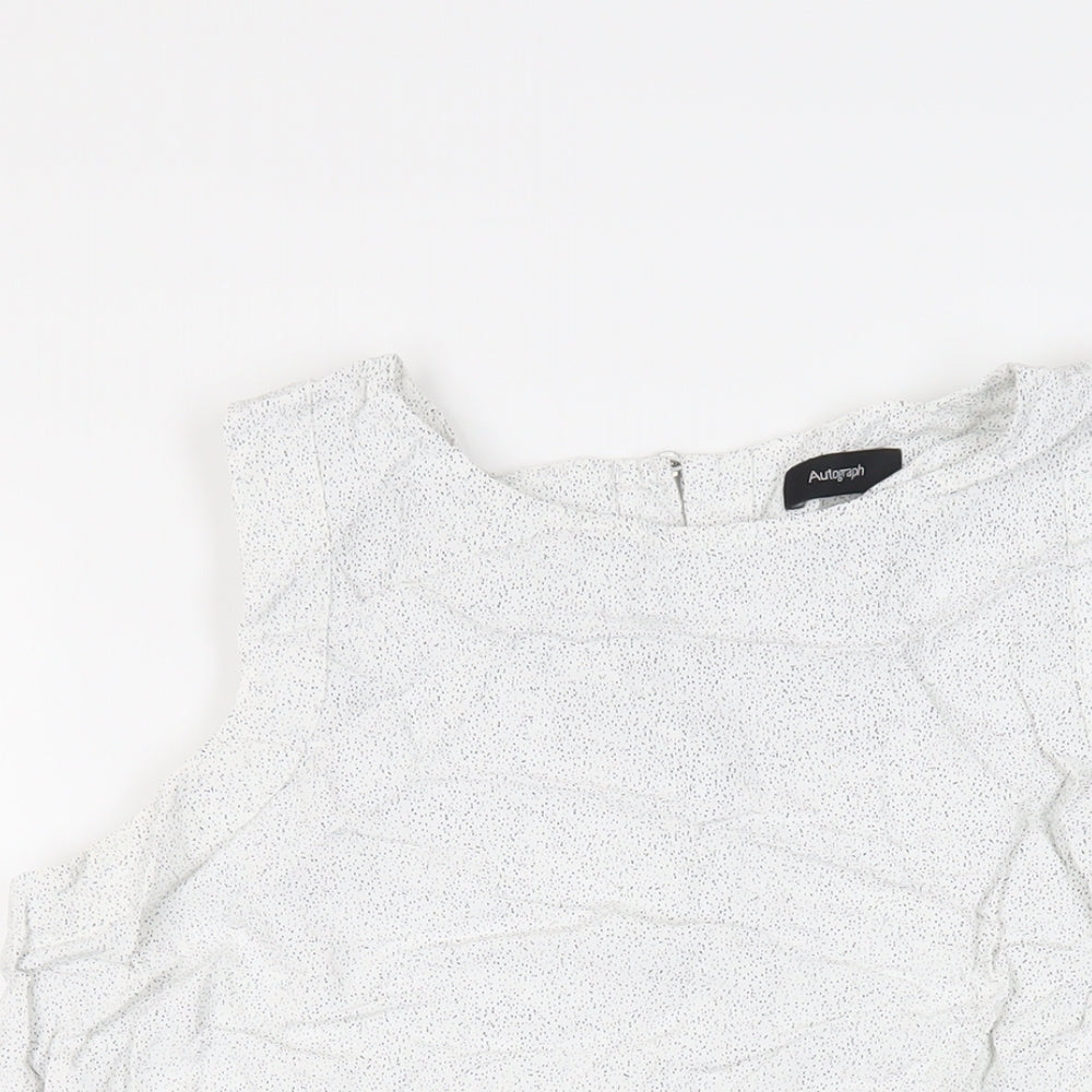 Autograph Womens White Animal Print Viscose Basic Blouse Size 14 Boat Neck