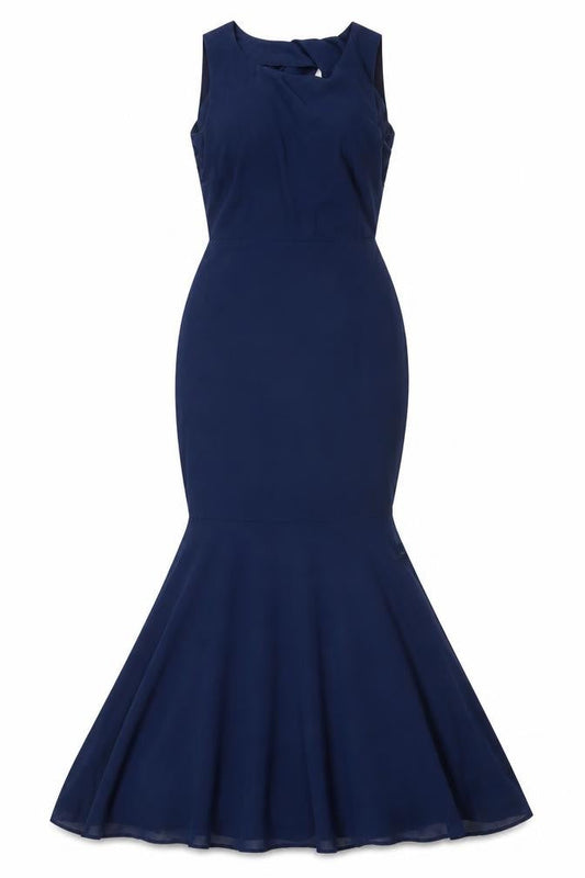 Boohoo Womens Blue Polyester Ball Gown Size 8 Boat Neck - Open Back Detail