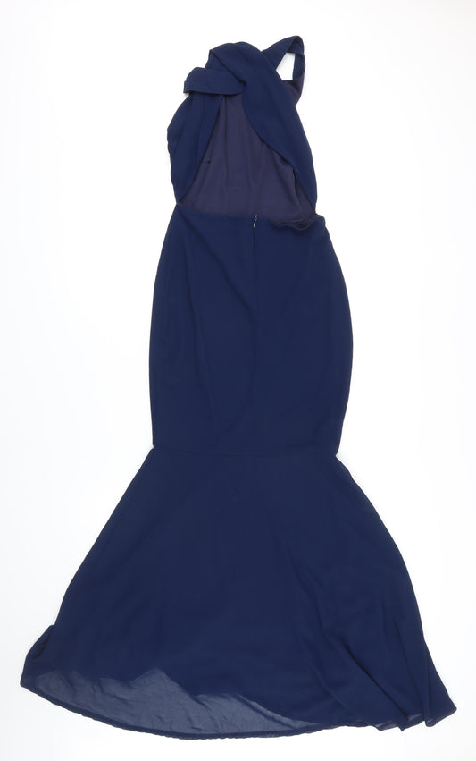 Boohoo Womens Blue Polyester Ball Gown Size 8 Boat Neck - Open Back Detail