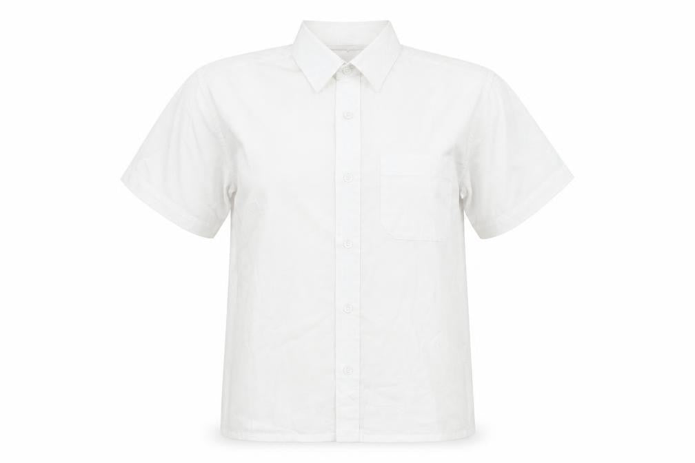 Front view of Trutex girls’ white polyester basic blouse, size M, collared button