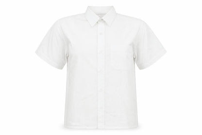 Front view of Trutex girls’ white polyester basic blouse, size M, collared button