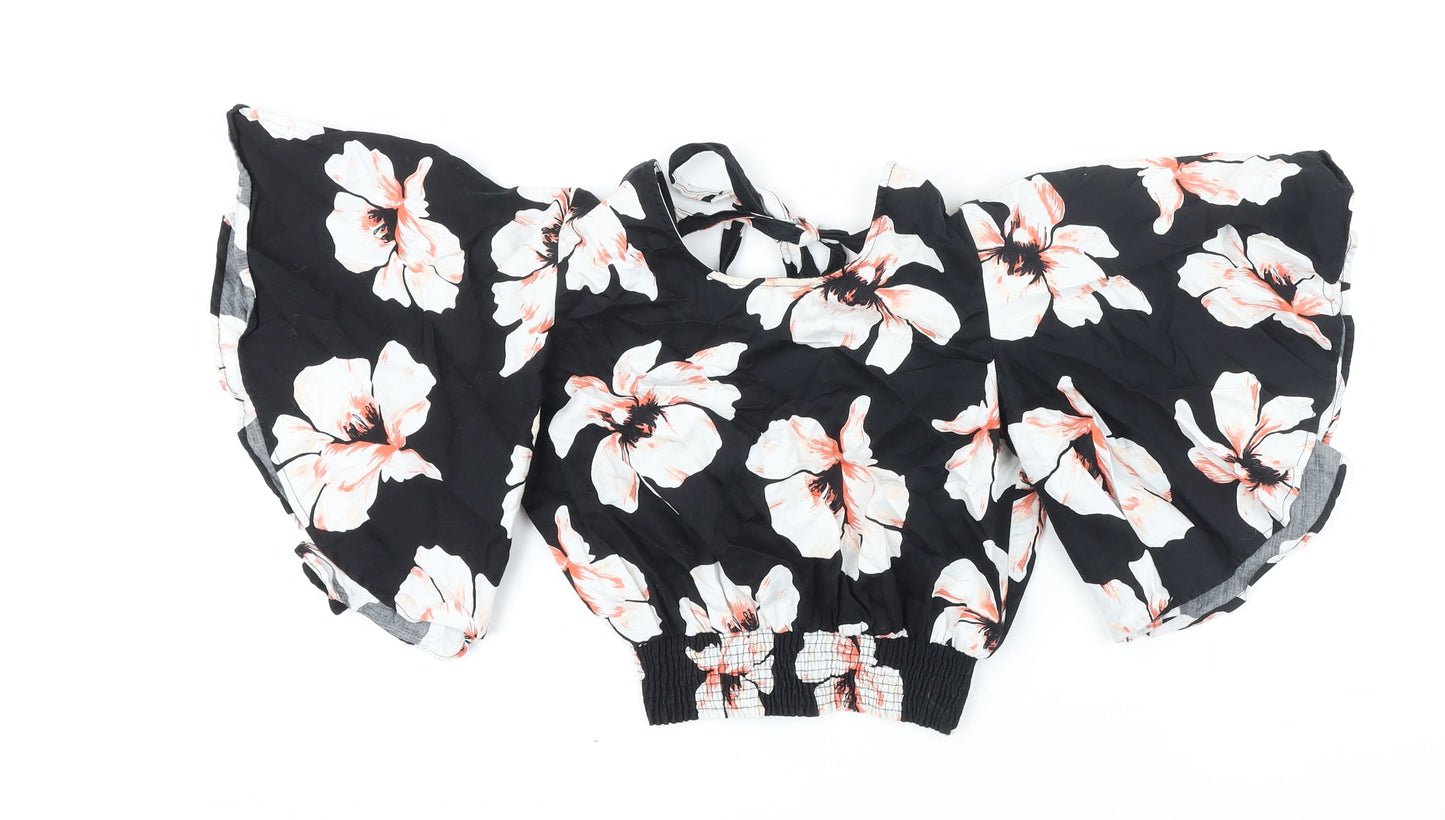 Womens UK Size 8 River Island Black Cropped Blouse