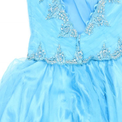 Tiffany Bling Womens Blue Houndstooth Polyester Blend Ball Gown Size S Sweetheart Zip