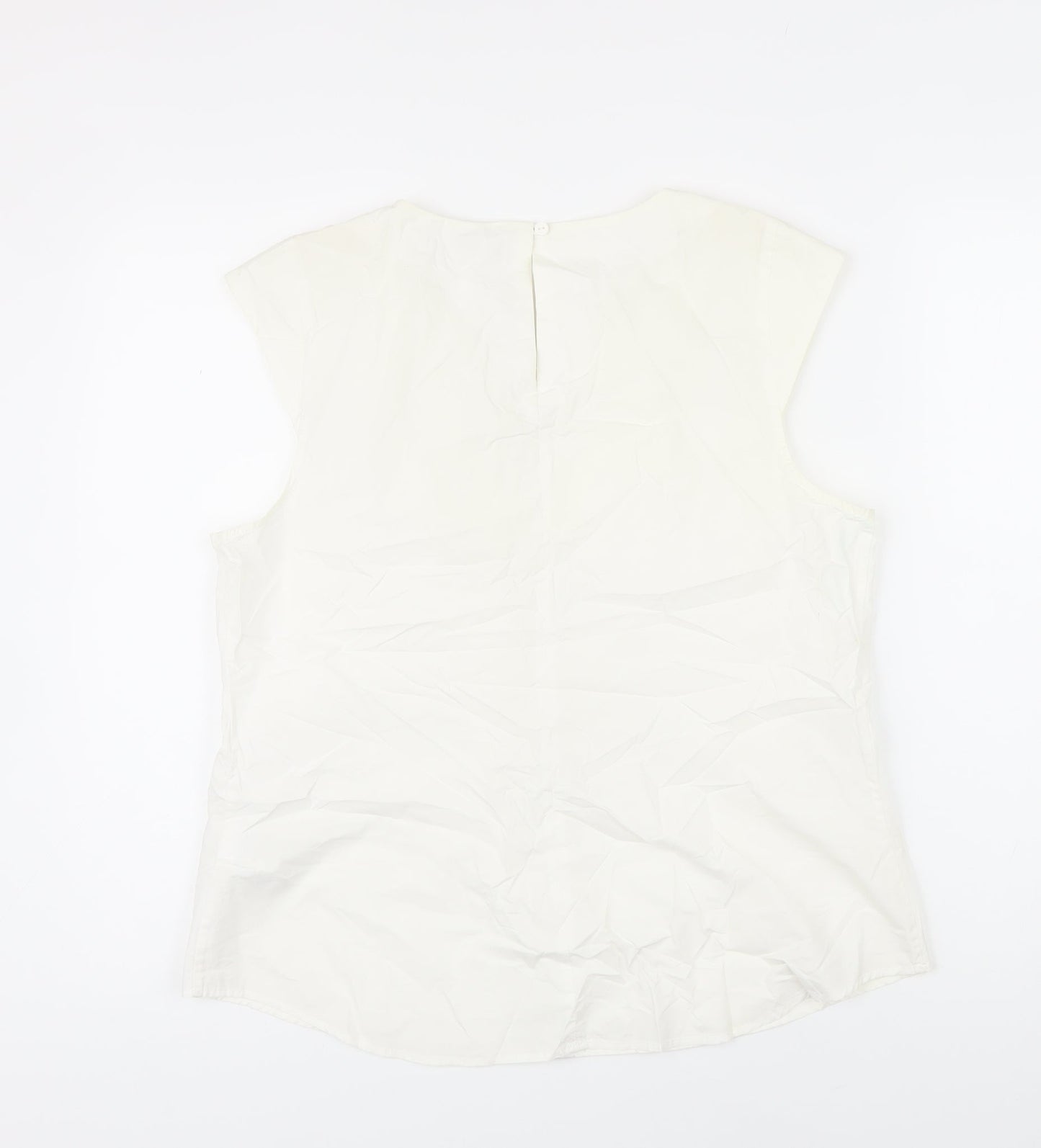 H&M Womens Ivory 100% Cotton Tunic Blouse Size 42 Scoop Neck - Beaded Detail