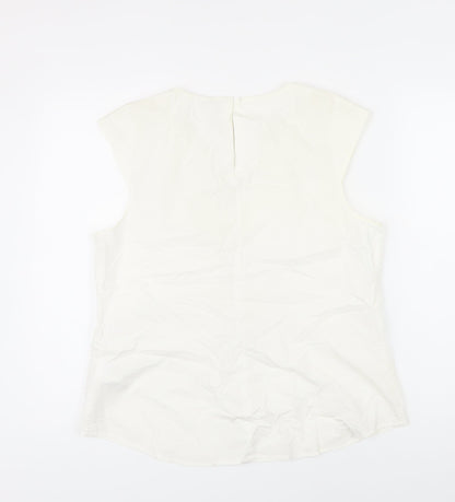 H&M Womens Ivory 100% Cotton Tunic Blouse Size 42 Scoop Neck - Beaded Detail