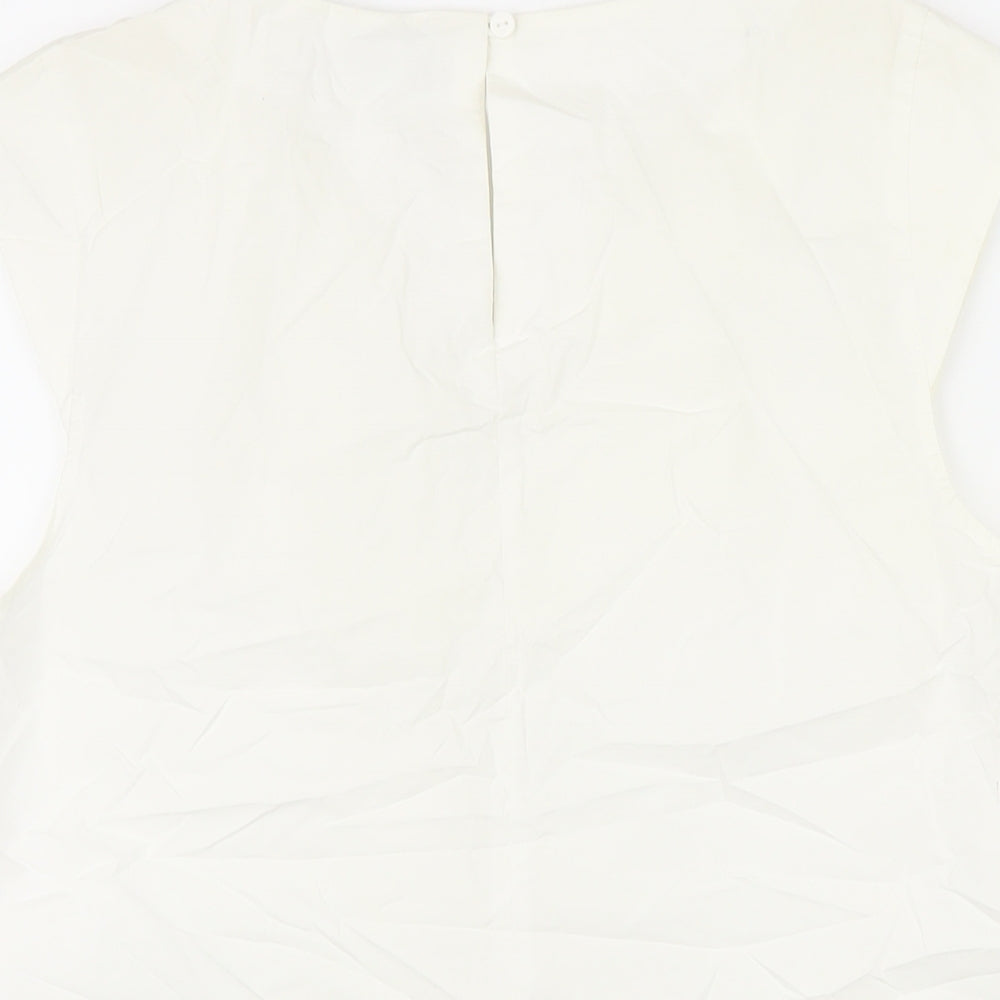 H&M Womens Ivory 100% Cotton Tunic Blouse Size 42 Scoop Neck - Beaded Detail