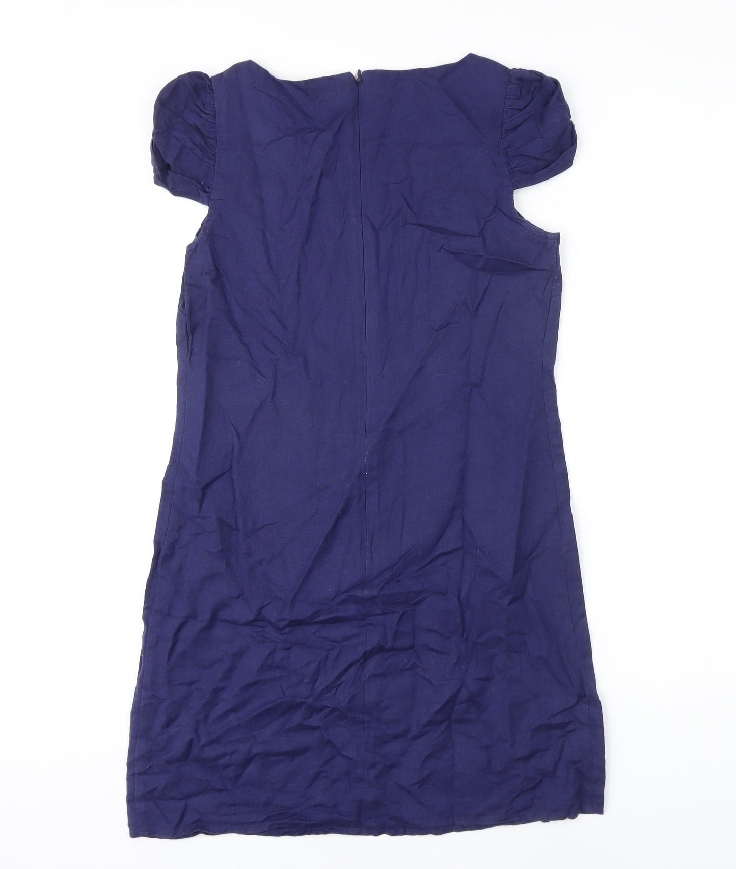 Dorothy Perkins Womens Blue Linen Sheath Size 6 Scoop Neck Zip - Beaded Detail