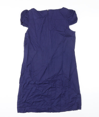 Dorothy Perkins Womens Blue Linen Sheath Size 6 Scoop Neck Zip - Beaded Detail