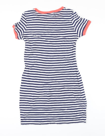 Brave Soul Womens Blue Striped 100% Cotton T-Shirt Dress Size S Boat Neck