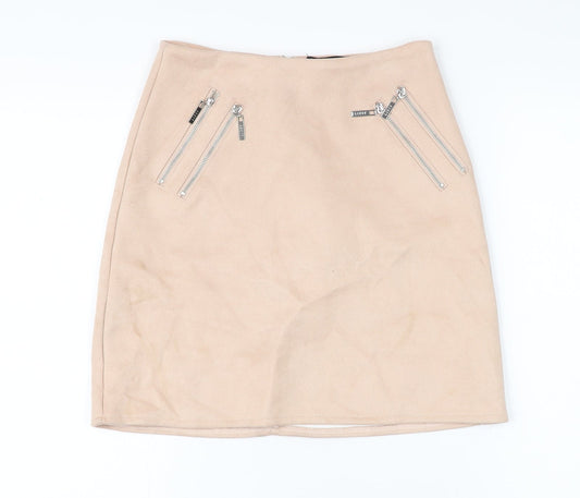 Lipsy Womens Pink Polyester Mini Skirt Size 5XL Zip - Suede effect