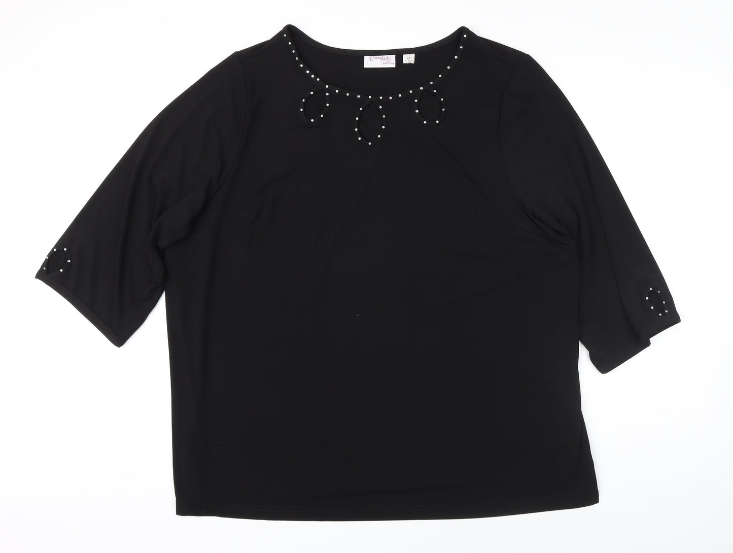 Dreamknit Womens Black Polyester Tunic Blouse Size 2XL Boat Neck