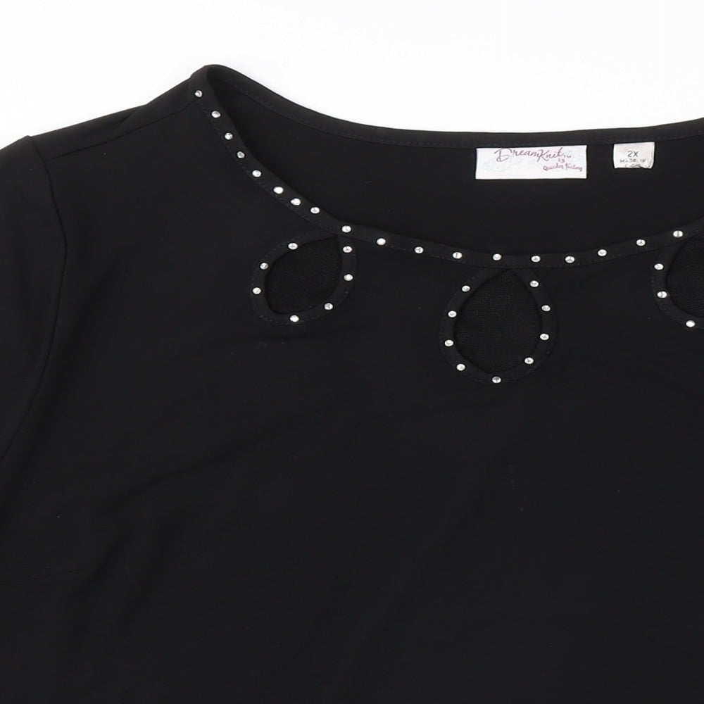 Dreamknit Womens Black Polyester Tunic Blouse Size 2XL Boat Neck