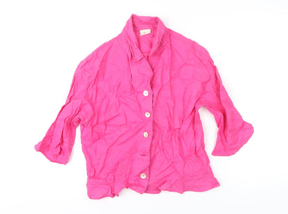 Tru Sunshine Womens Pink Linen Basic Blouse Size 12 Collared - Shoulder pads