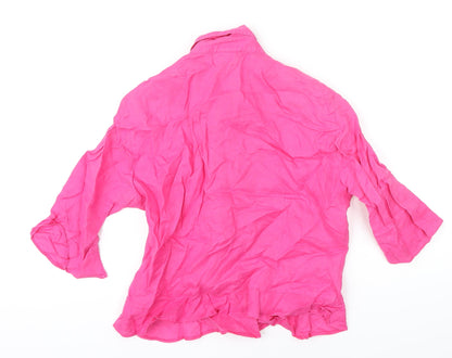 Tru Sunshine Womens Pink Linen Basic Blouse Size 12 Collared - Shoulder pads