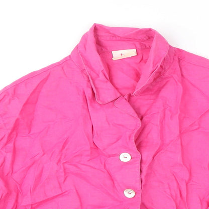 Tru Sunshine Womens Pink Linen Basic Blouse Size 12 Collared - Shoulder pads