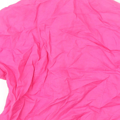 Tru Sunshine Womens Pink Linen Basic Blouse Size 12 Collared - Shoulder pads