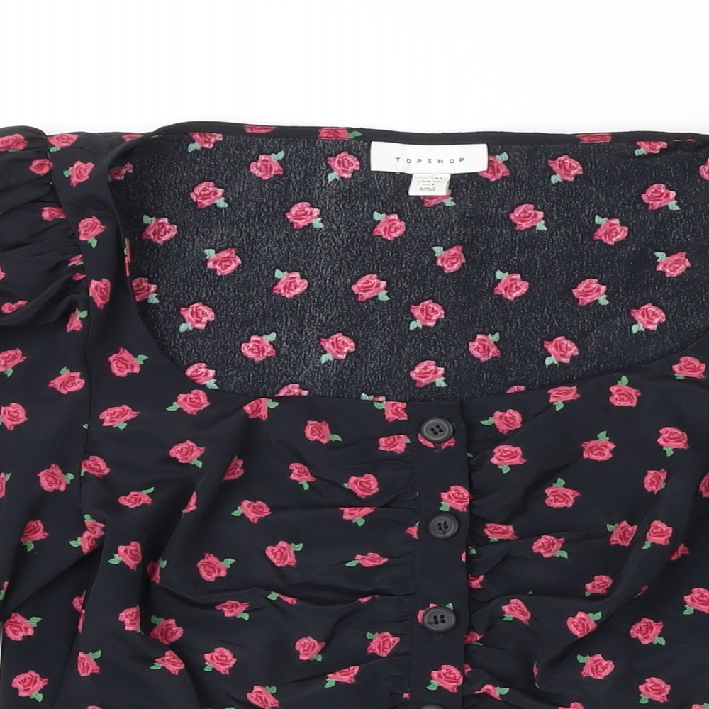 Womens UK Size 10 Topshop Black Cropped Blouse