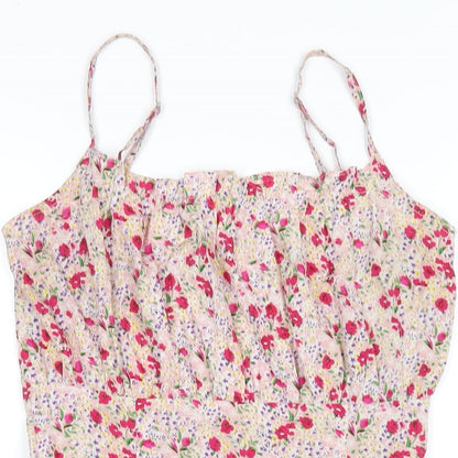 Wednesday's Girl Womens Multicoloured Floral Polyester A-Line Size S Square Neck Zip