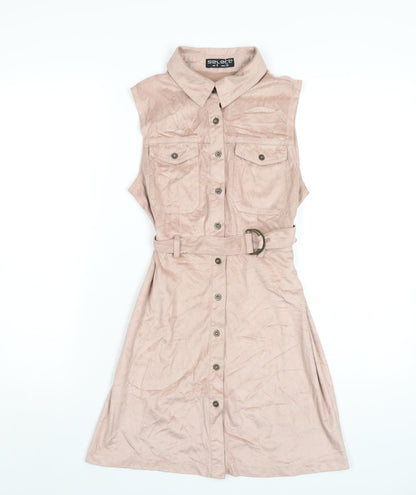 Select Womens Pink Polyester Shirt Dress Size 8 Collared Button