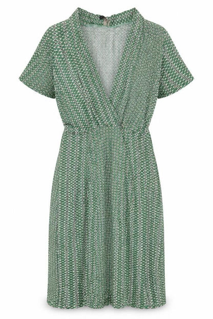 Topshop Womens Green Geometric Viscose A-Line Size 8 V-Neck Pullover
