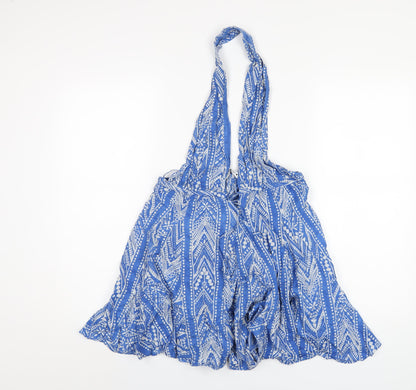 Zara Womens Blue Geometric Cotton Basic Blouse Size S Halter