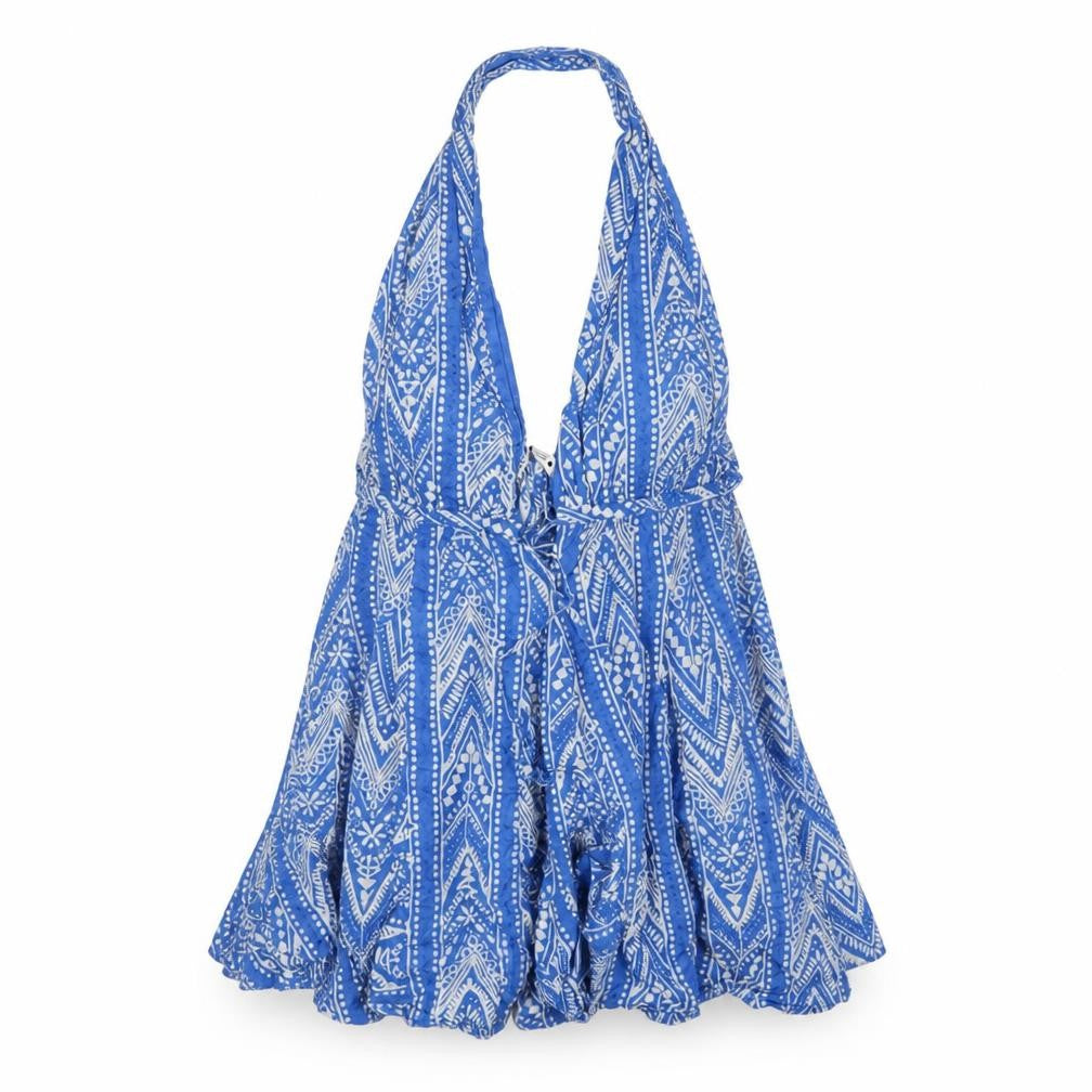 Zara Womens Blue Geometric Cotton Basic Blouse Size S Halter