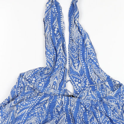 Zara Womens Blue Geometric Cotton Basic Blouse Size S Halter