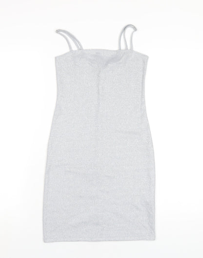 FOREVER 21 Womens Silver Polyester Bodycon Size S Square Neck Pullover