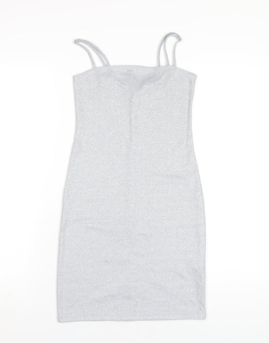 FOREVER 21 Womens Silver Polyester Bodycon Size S Square Neck Pullover