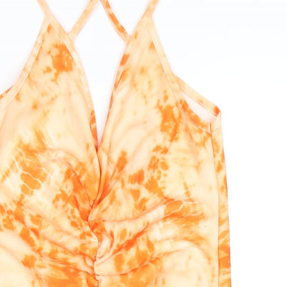 PRETTYLITTLETHING Womens Orange Polyester Bodycon Size 12 V-Neck Pullover