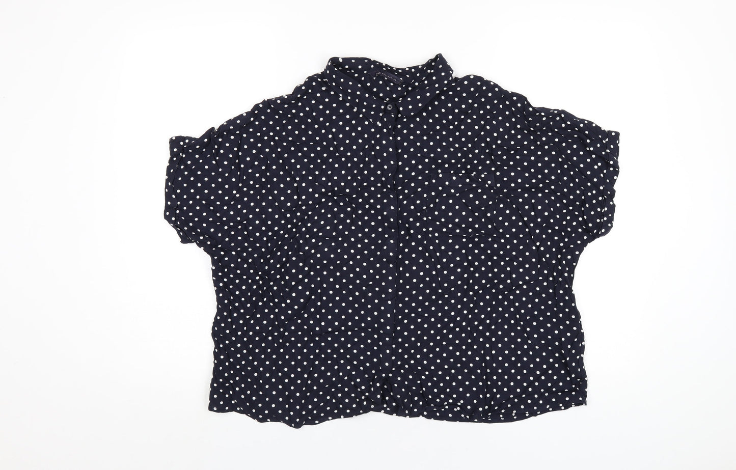 Marks and Spencer Womens Blue Polka Dot Viscose Basic Button-Up Size 20 Collared