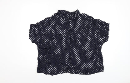 Marks and Spencer Womens Blue Polka Dot Viscose Basic Button-Up Size 20 Collared