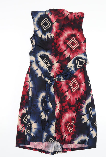 Mandi Womens Multicoloured Geometric Polyester A-Line Size 12 V-Neck Pullover