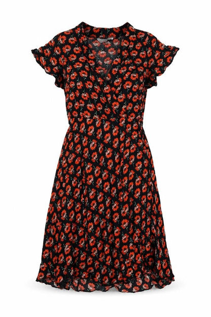 Dorothy Perkins Womens Black Floral Viscose A-Line Size 10 V-Neck Zip