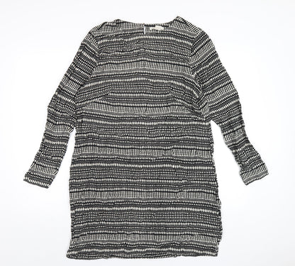 H&M Womens Black Geometric Viscose A-Line Size 14 Round Neck Button