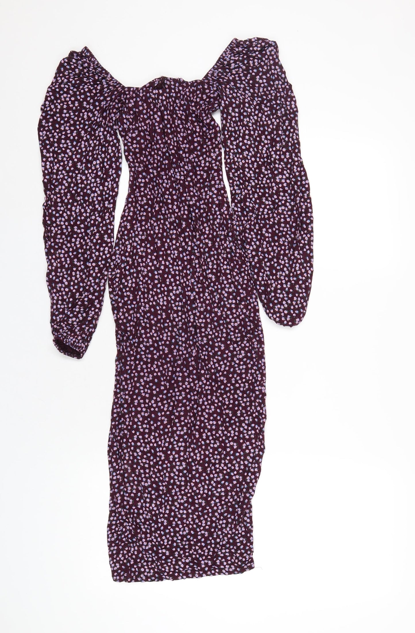 Missguided Womens Purple Floral Viscose Bodycon Size 4 Square Neck Pullover