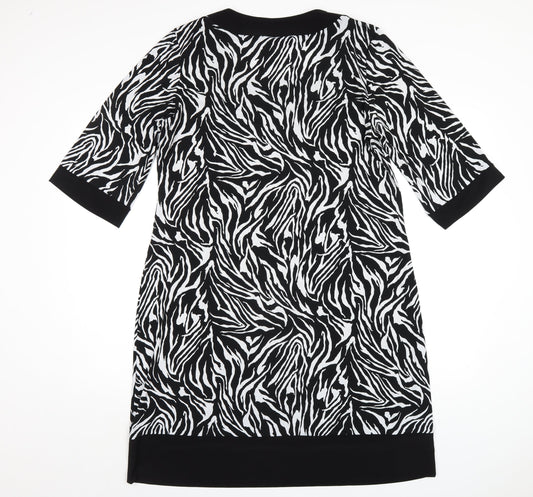 Tiana B Womens Black Animal Print Polyester A-Line Size L Square Neck Pullover - Zebra Print