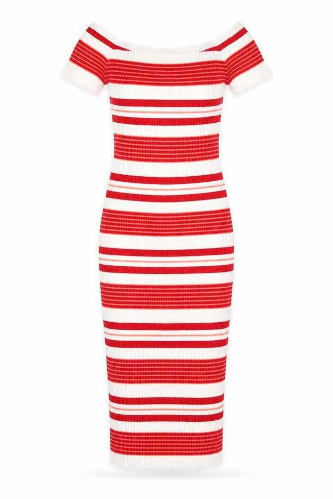 LU NYC Womens Red Striped Viscose Bodycon Size XS Boat Neck Pullover
