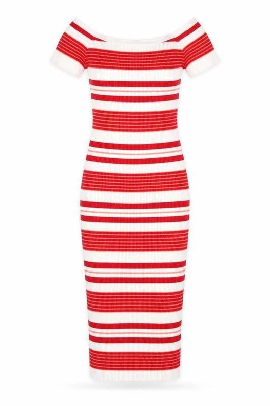 LU NYC Womens Red Striped Viscose Bodycon Size XS Boat Neck Pullover
