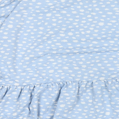 Wednesday's Girl Womens Blue Polka Dot Polyester Basic T-Shirt Size L Round Neck
