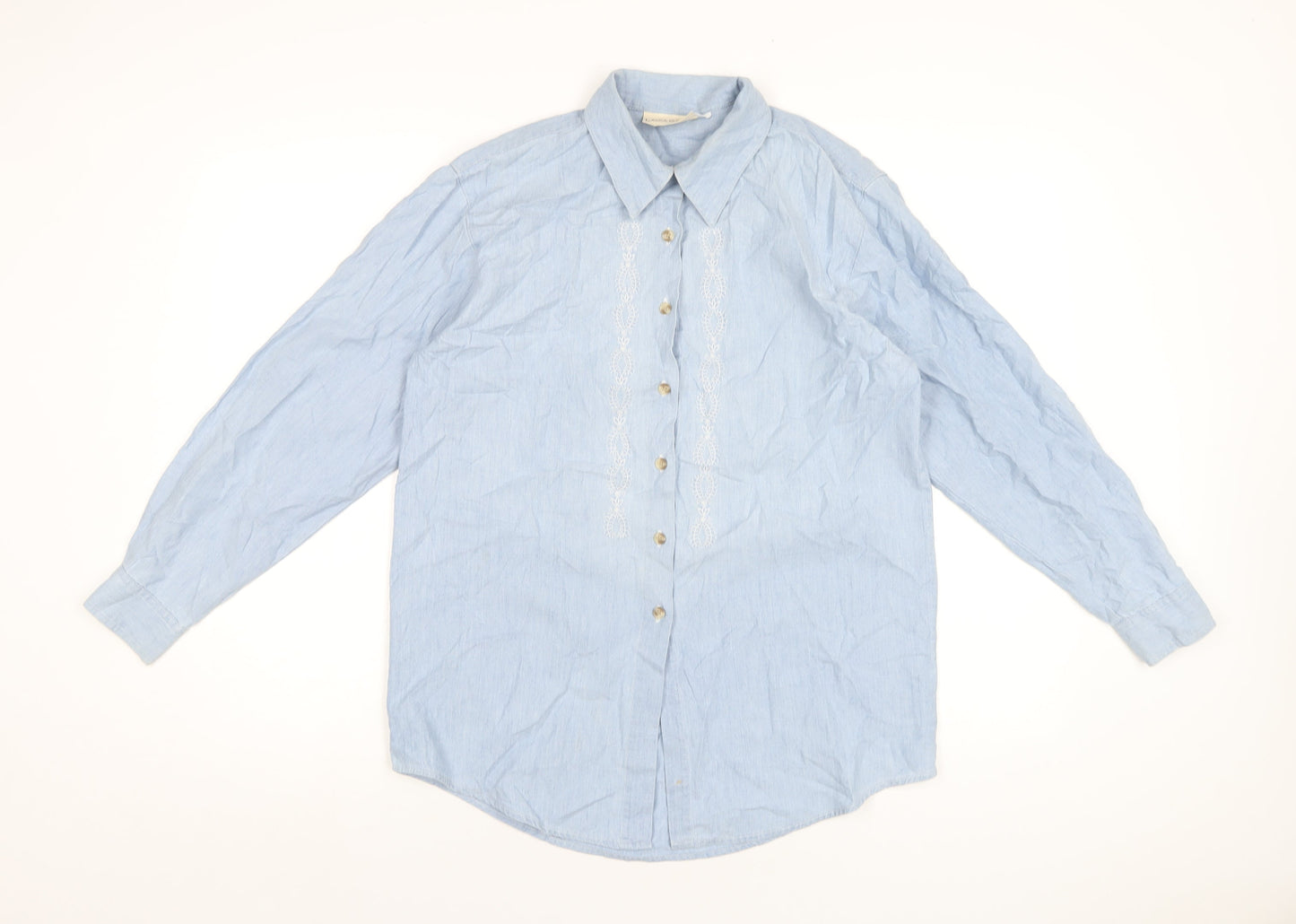 Laura Gribby Womens Blue Cotton Basic Button-Up Size 10 Collared