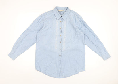 Laura Gribby Womens Blue Cotton Basic Button-Up Size 10 Collared