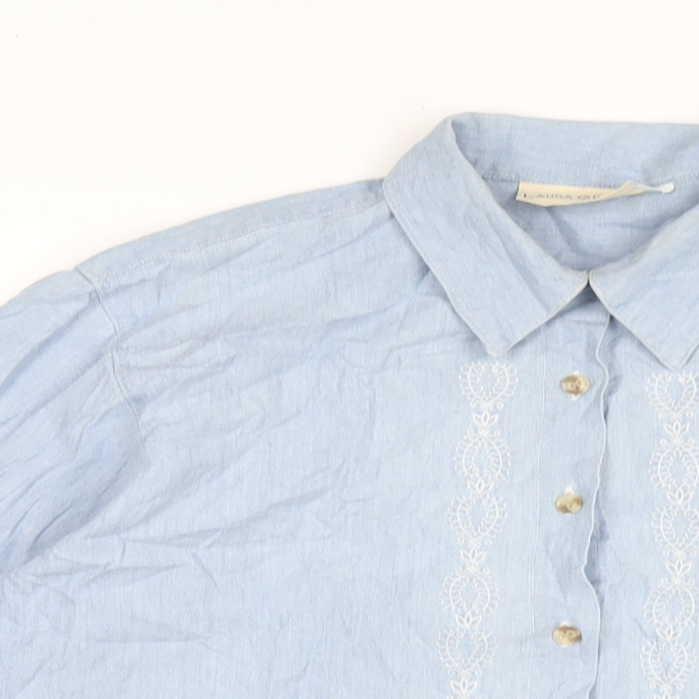 Laura Gribby Womens Blue Cotton Basic Button-Up Size 10 Collared