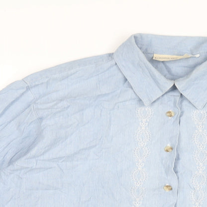 Laura Gribby Womens Blue Cotton Basic Button-Up Size 10 Collared