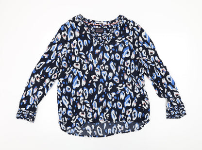 Cecil Womens Blue Animal Print Viscose Basic T-Shirt Size L V-Neck