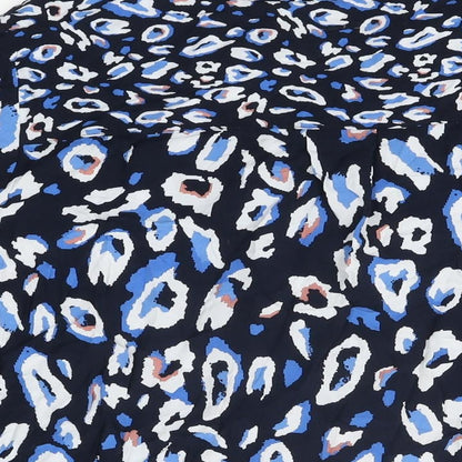 Cecil Womens Blue Animal Print Viscose Basic T-Shirt Size L V-Neck