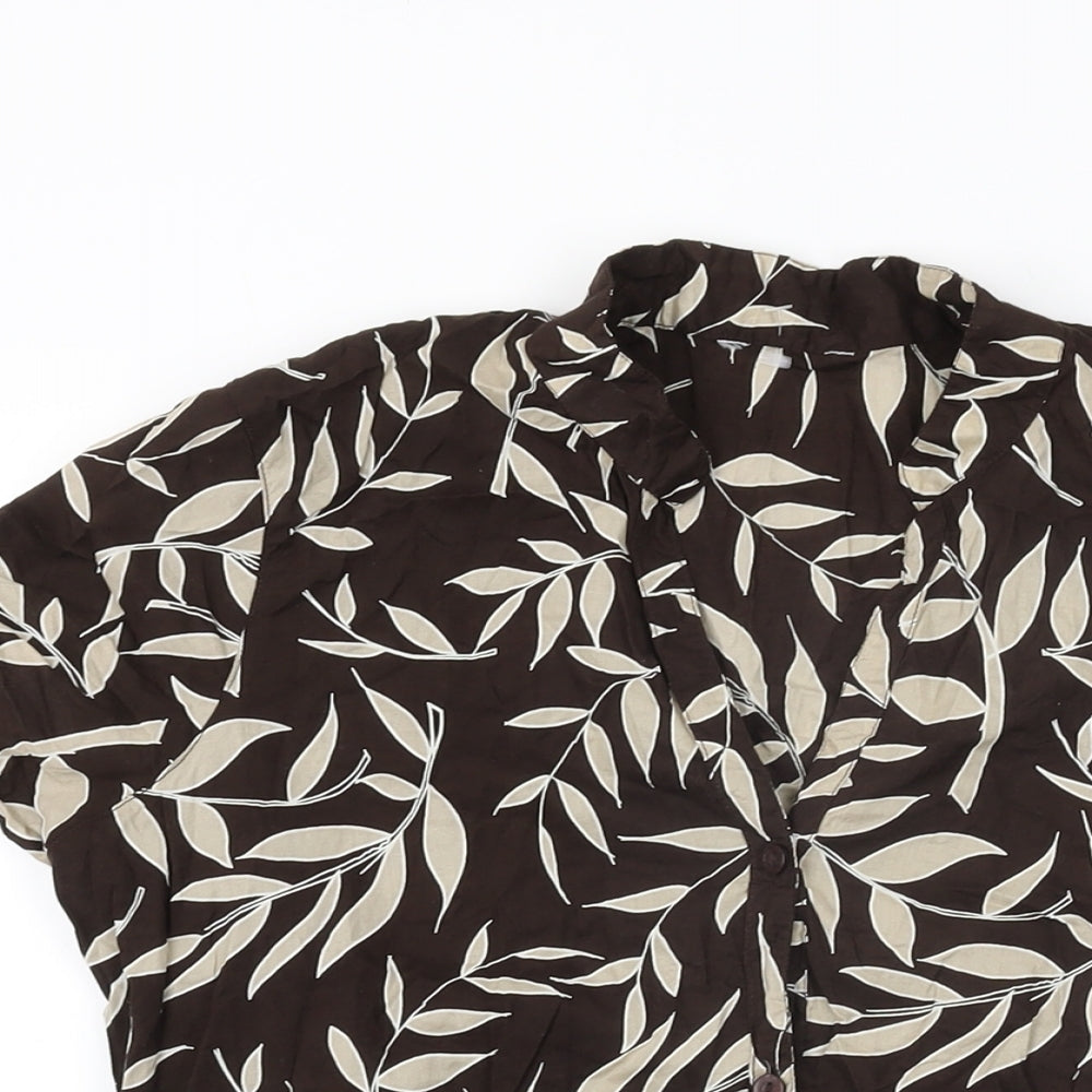 Womens UK Size 10 E-vie Brown Basic Button-Up
