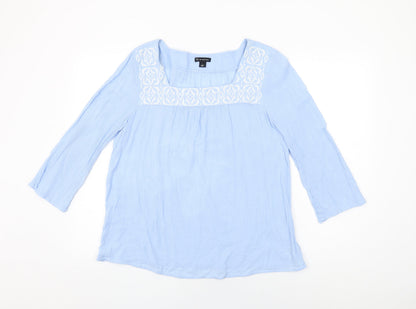 New Directions Womens Blue Cotton Basic T-Shirt Size L Square Neck